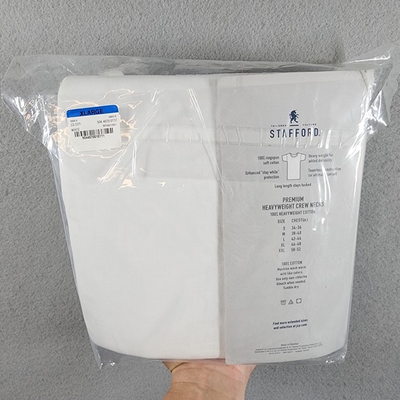 Stafford Premium Crew Neck Shirt Mens XL White 4 Pack Heavyweight Cotton Tee - Picture 2 of 9